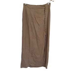 ZARA Button-Down Linen Blend Maxi Skirt Tan Beige size M